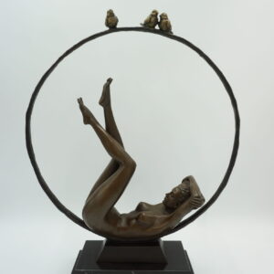 DUŻA FIGURA Z BRĄZU NAGA KOBIETA W KOLE AKT SYGNOWANY