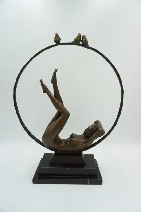 DUŻA FIGURA Z BRĄZU NAGA KOBIETA W KOLE AKT SYGNOWANY