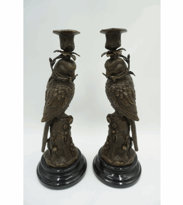 PARA ŚWIECZNIKÓW PAPUGI Z BRĄZU CUDO