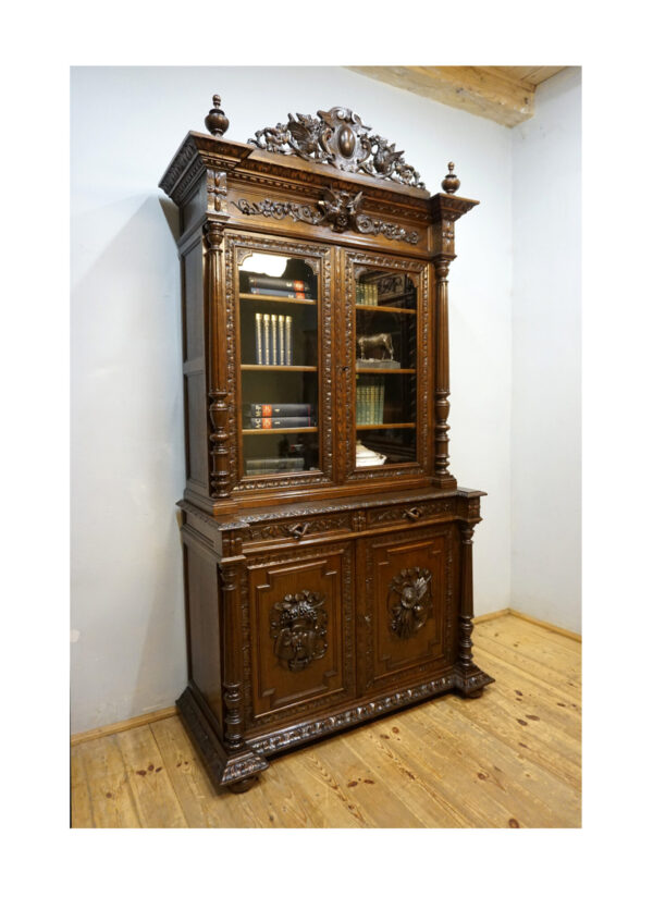 PIĘKNIE RZEŹBIONY KREDENS BIBLIOTECZNY PTAKI FRANCJA