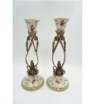 PARA ŚWIECZNIKÓW BŁĘKITNE PORCELANA+BRĄZ