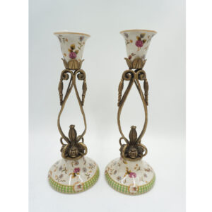 PARA ŚWIECZNIKÓW BŁĘKITNE PORCELANA+BRĄZ