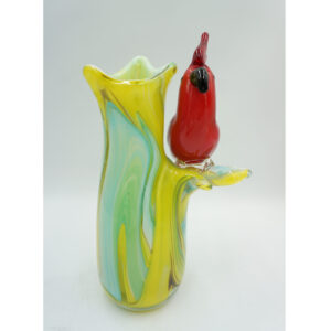 SZKLANY WAZON STYL MURANO ZIELONY Z PTASZKIEM
