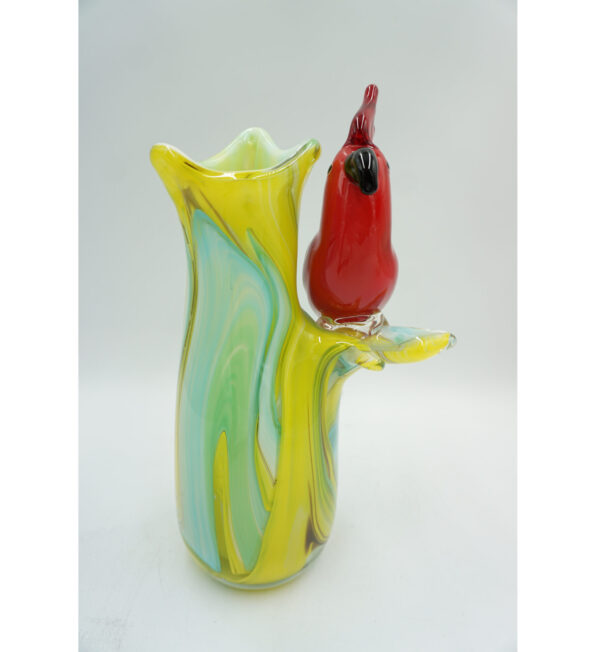 SZKLANY WAZON STYL MURANO ZIELONY Z PTASZKIEM