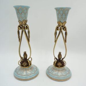 PARA ŚWIECZNIKÓW BŁĘKITNE PORCELANA+BRĄZ