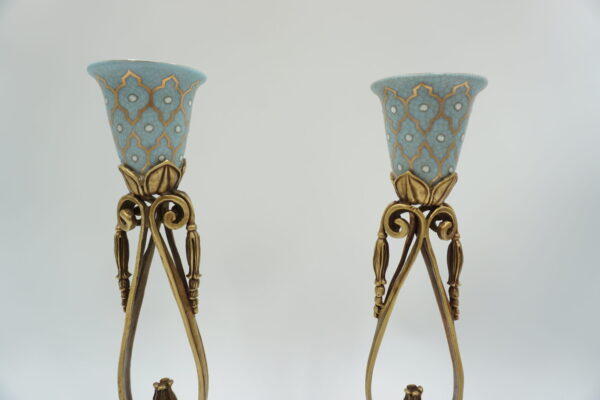 PARA ŚWIECZNIKÓW BŁĘKITNE PORCELANA+BRĄZ