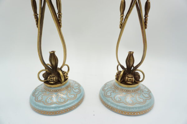 PARA ŚWIECZNIKÓW BŁĘKITNE PORCELANA+BRĄZ