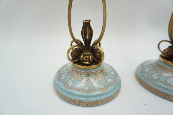 PARA ŚWIECZNIKÓW BŁĘKITNE PORCELANA+BRĄZ