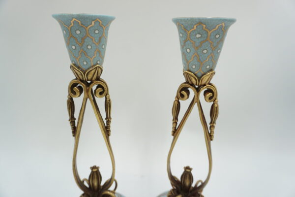 PARA ŚWIECZNIKÓW BŁĘKITNE PORCELANA+BRĄZ