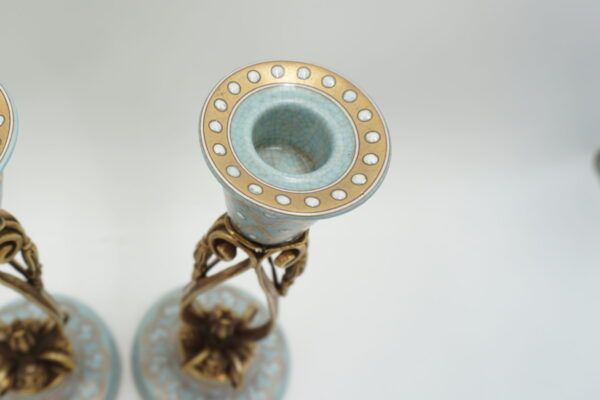PARA ŚWIECZNIKÓW BŁĘKITNE PORCELANA+BRĄZ