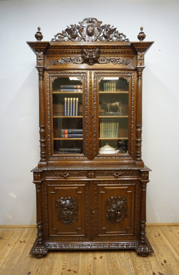 PIĘKNIE RZEŹBIONY KREDENS BIBLIOTECZNY PTAKI FRANCJA