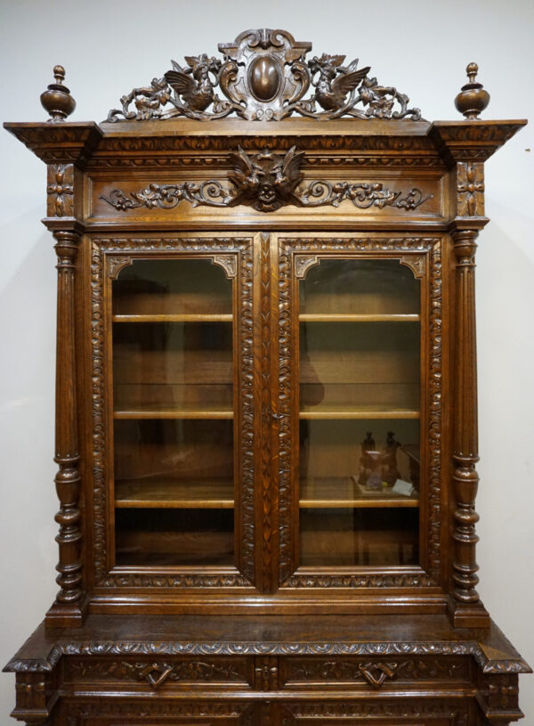 PIĘKNIE RZEŹBIONY KREDENS BIBLIOTECZNY PTAKI FRANCJA