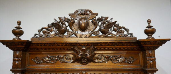 PIĘKNIE RZEŹBIONY KREDENS BIBLIOTECZNY PTAKI FRANCJA