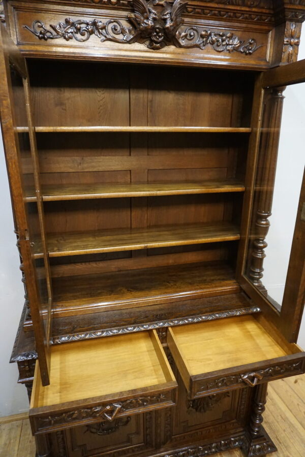 PIĘKNIE RZEŹBIONY KREDENS BIBLIOTECZNY PTAKI FRANCJA