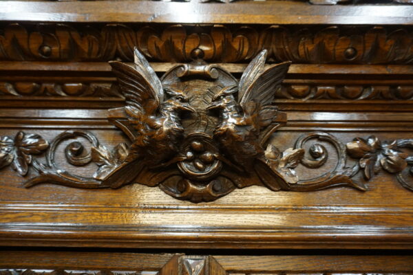 PIĘKNIE RZEŹBIONY KREDENS BIBLIOTECZNY PTAKI FRANCJA