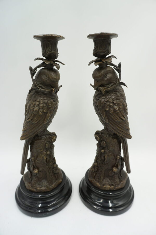 PARA ŚWIECZNIKÓW PAPUGI Z BRĄZU CUDO