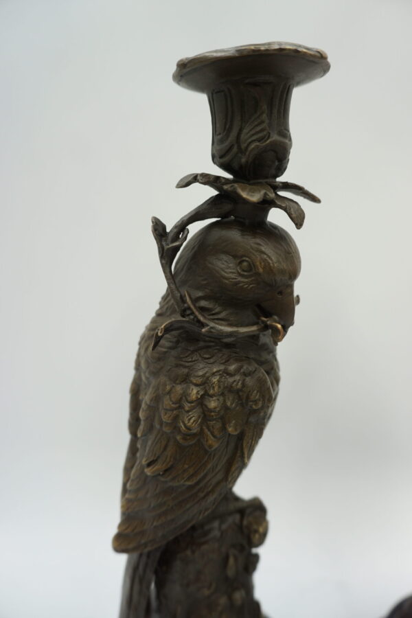 PARA ŚWIECZNIKÓW PAPUGI Z BRĄZU CUDO