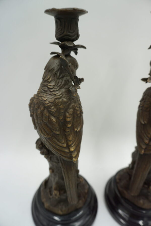 PARA ŚWIECZNIKÓW PAPUGI Z BRĄZU CUDO