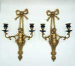 DUŻA PARA KINKIETÓW ŚWIECZNIKÓW ANIOŁKI porcelana z brązem