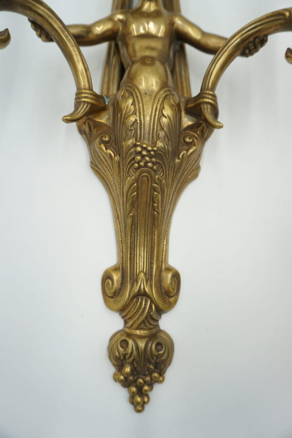 DUŻA PARA KINKIETÓW ŚWIECZNIKÓW ANIOŁKI porcelana z brązem