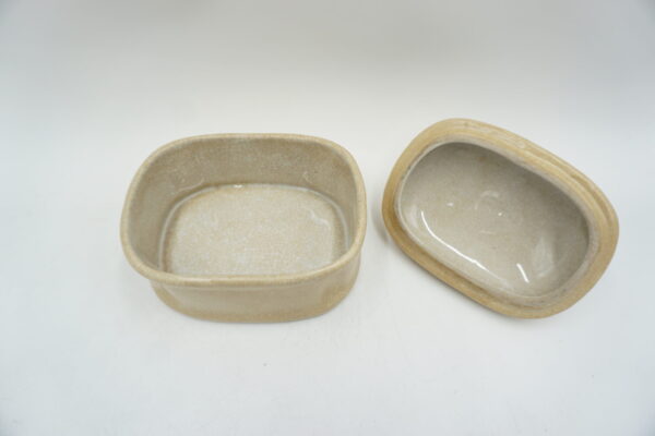 PORCELANOWA SZKATUŁKA BOMBONIERA BEŻOWA Z BRĄZEM