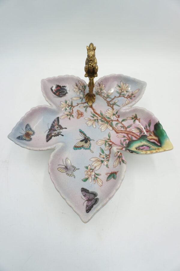 PATERKA PORCELANA Z BRĄZEM - LIŚĆ Z WIEWIÓRKĄ