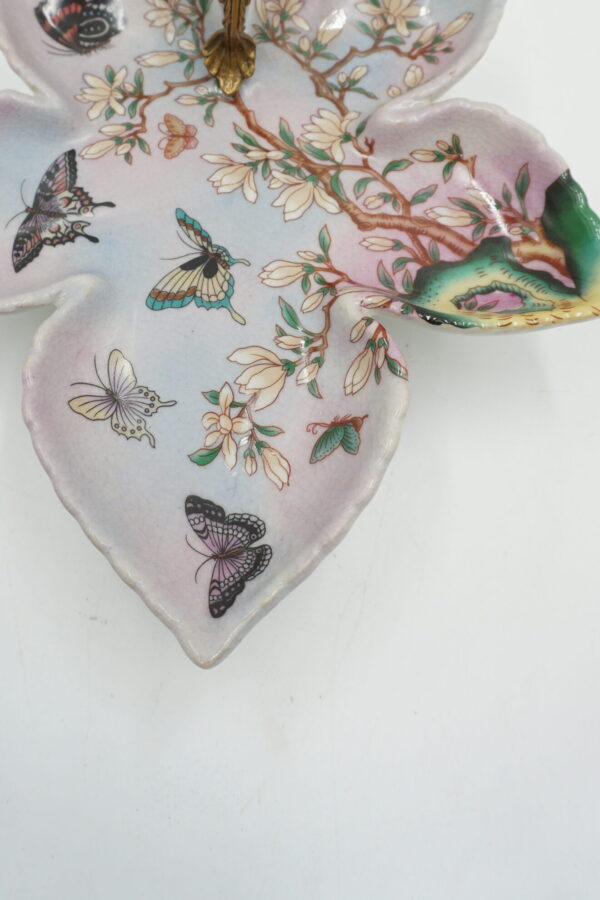 PATERKA PORCELANA Z BRĄZEM - LIŚĆ Z WIEWIÓRKĄ