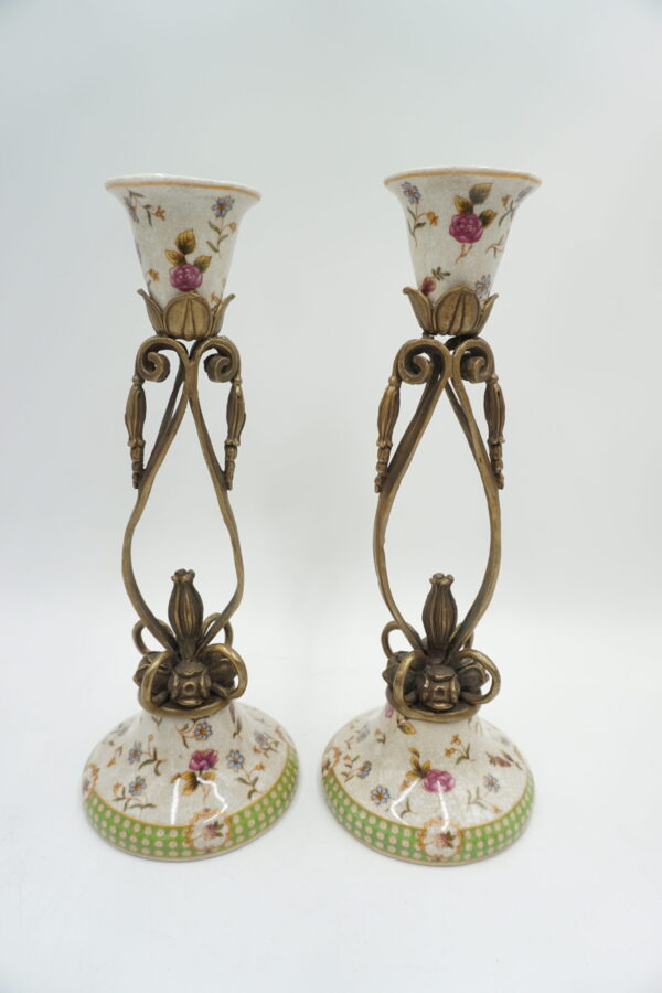 PARA ŚWIECZNIKÓW BŁĘKITNE PORCELANA+BRĄZ