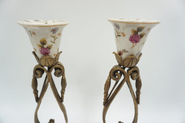 PARA ŚWIECZNIKÓW BŁĘKITNE PORCELANA+BRĄZ