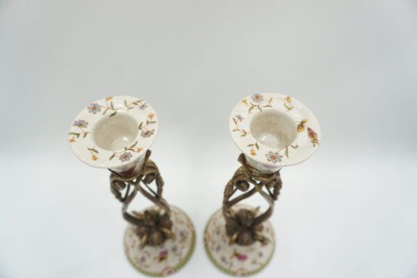 PARA ŚWIECZNIKÓW BŁĘKITNE PORCELANA+BRĄZ