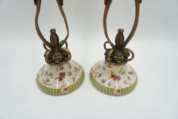 PARA ŚWIECZNIKÓW BŁĘKITNE PORCELANA+BRĄZ