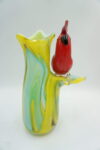 SZKLANY WAZON STYL MURANO ZIELONY Z PTASZKIEM