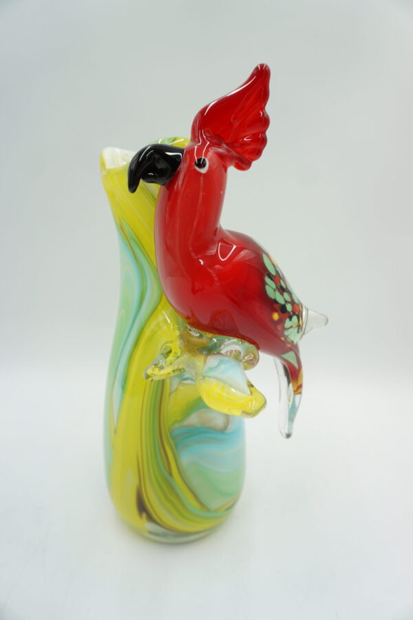 SZKLANY WAZON STYL MURANO ZIELONY Z PTASZKIEM