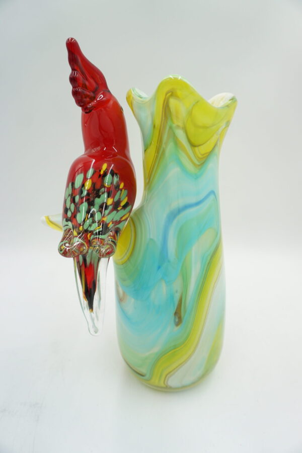 SZKLANY WAZON STYL MURANO ZIELONY Z PTASZKIEM