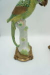 PARA ŚWIECZNIKÓW PAPUGI ZIELONE PORCELANA Z BRĄZEM CUDO