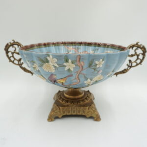 PATERKA PORCELANA Z BRĄZEM -PTASZKI Z KWIATKAMI