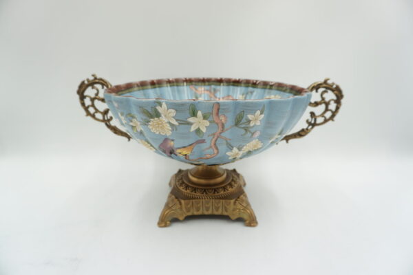 PATERKA PORCELANA Z BRĄZEM -PTASZKI Z KWIATKAMI