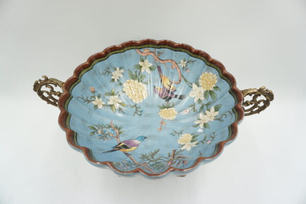 PATERKA PORCELANA Z BRĄZEM -PTASZKI Z KWIATKAMI