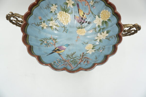 PATERKA PORCELANA Z BRĄZEM -PTASZKI Z KWIATKAMI