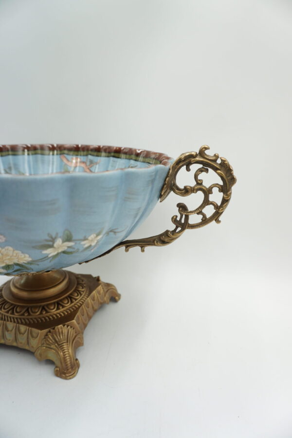 PATERKA PORCELANA Z BRĄZEM -PTASZKI Z KWIATKAMI