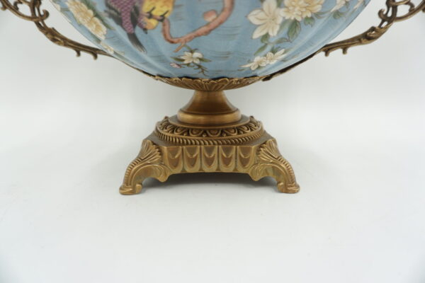 PATERKA PORCELANA Z BRĄZEM -PTASZKI Z KWIATKAMI