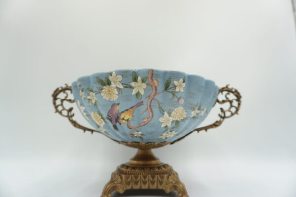 PATERKA PORCELANA Z BRĄZEM -PTASZKI Z KWIATKAMI