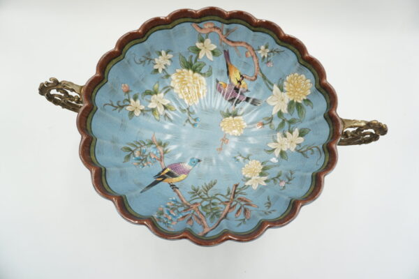 PATERKA PORCELANA Z BRĄZEM -PTASZKI Z KWIATKAMI