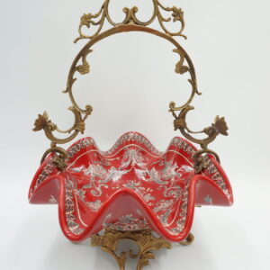 KOSZYCZEK PATERA CZERWONA PORCELANA Z BRĄZEM