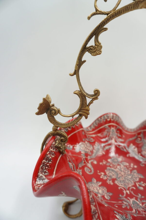 KOSZYCZEK PATERA CZERWONA PORCELANA Z BRĄZEM