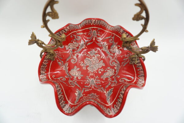 KOSZYCZEK PATERA CZERWONA PORCELANA Z BRĄZEM