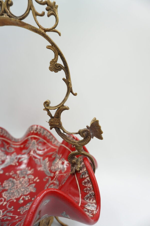 KOSZYCZEK PATERA CZERWONA PORCELANA Z BRĄZEM