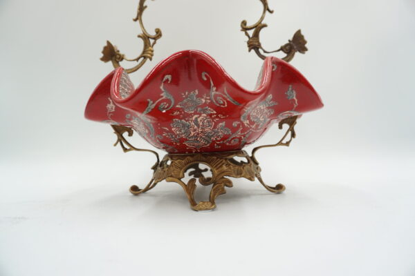 KOSZYCZEK PATERA CZERWONA PORCELANA Z BRĄZEM