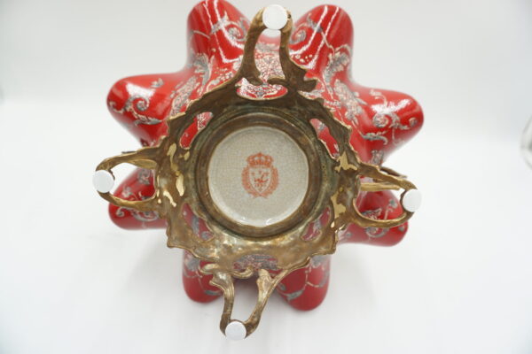 KOSZYCZEK PATERA CZERWONA PORCELANA Z BRĄZEM