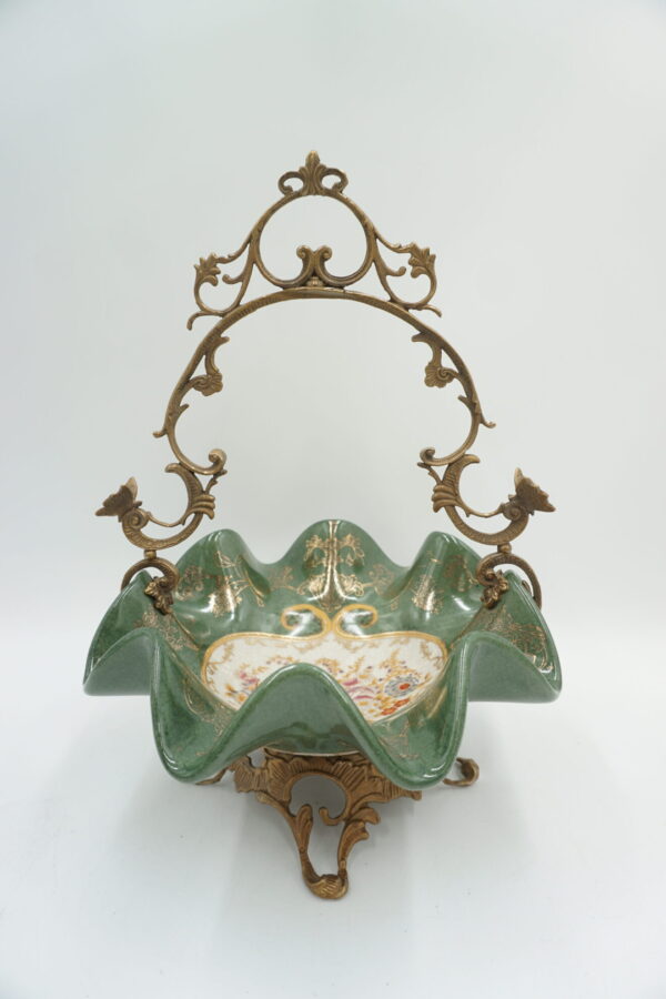 KOSZYCZEK PATERA ZIELONY PORCELANA Z BRĄZEM